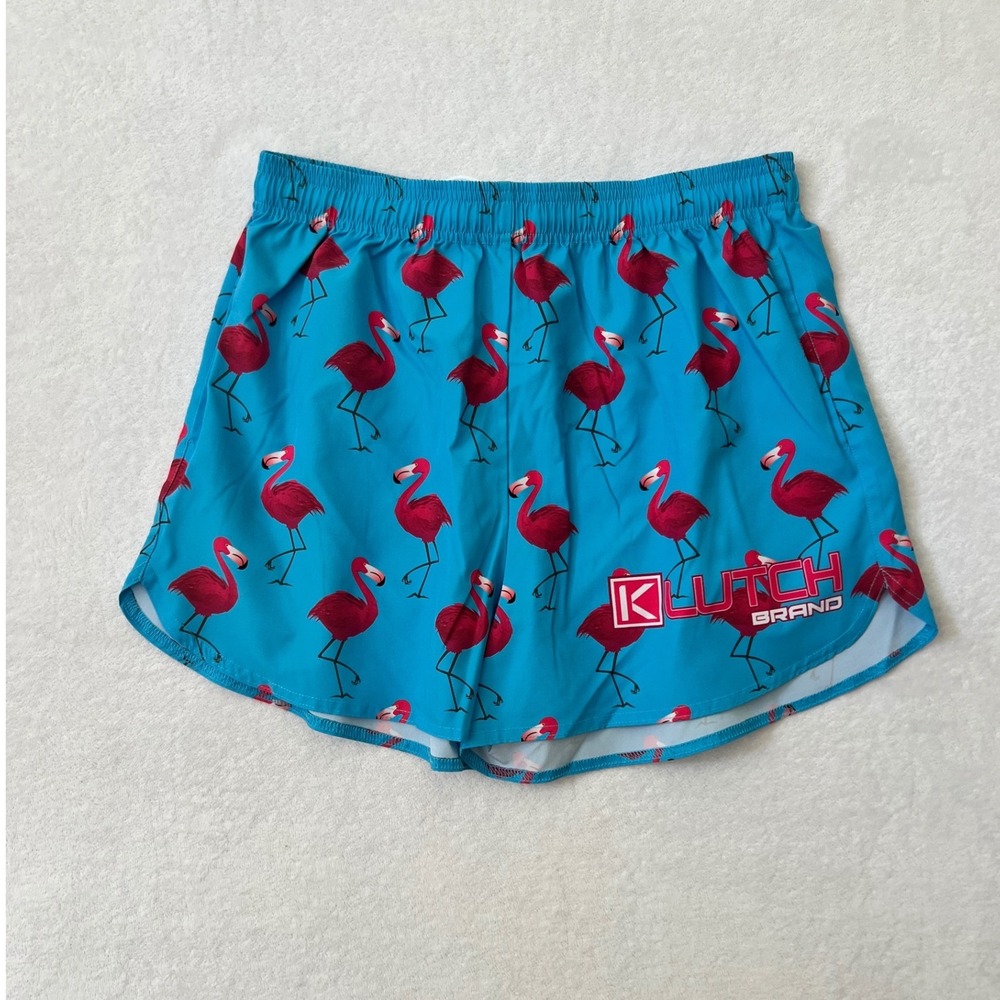 Klutch Brand Athletic Shorts Blue Flamingo Print Tropical‎ Activewear Large
